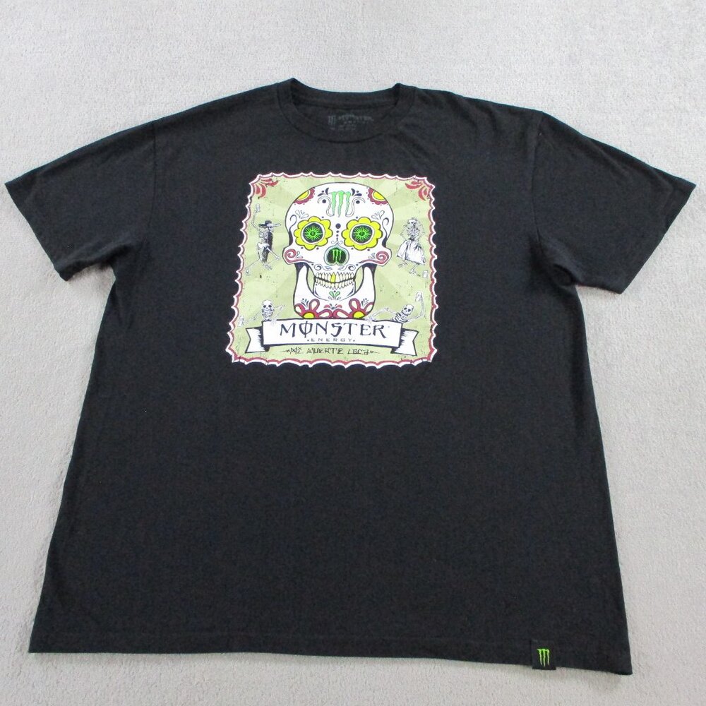 Monster Energy T Shirt Adult Large Black Muerte Sugar Skull Graphic Print Crew